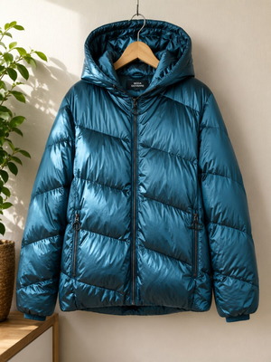 Puffer μπουφάν XXL σαν καινούργιο, γυαλιστερό πετρόλ μπλε, πολύ ζεστό
