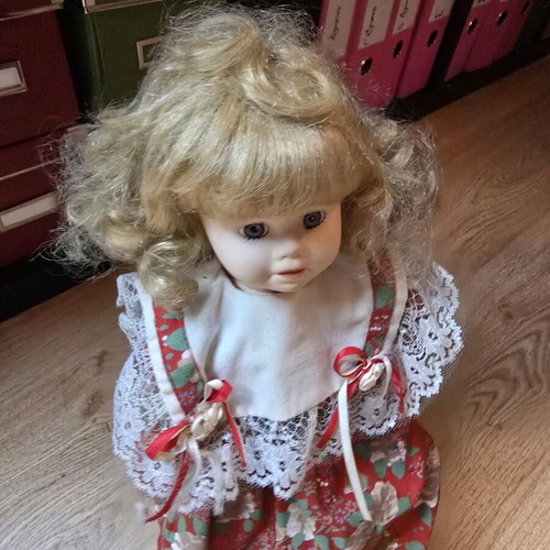 Glass doll country style like new with romantic dress