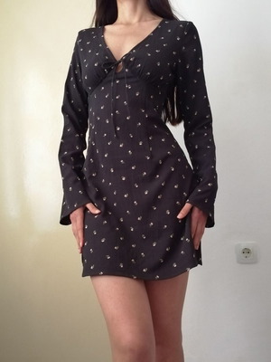 H&M women's short dress with long wide sleeves, floral print, size S (EU 36)