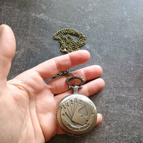 Ρολόι τσέπης Vintage Bronze με γούρι τράπουλας καινούργιο από κράμα