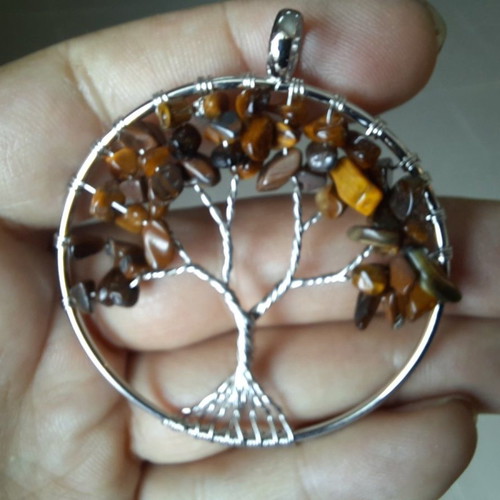 Tree of Life pendant with natural Tiger's Eye crystal new