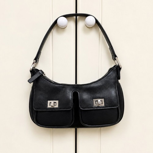Mango shoulder bag like new, black with silver details