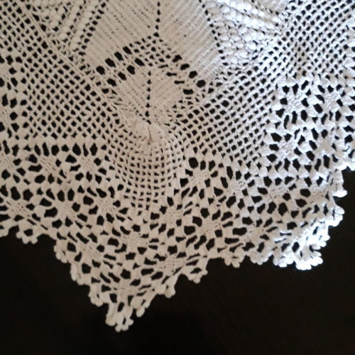 Cotton knitted blanket used, handmade with lace trim