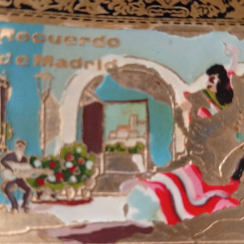 Vintage metal souvenir ashtray from Madrid used