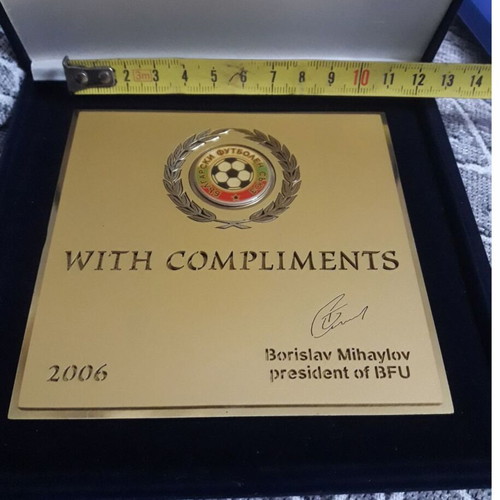 Commemorative Plaque 2006 President Borislav Mihaylov BFU (FIFA) new