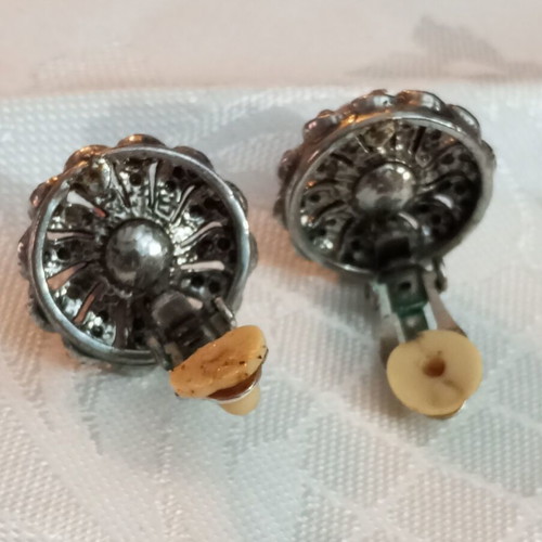Earrings faux with colorful zircon and faux pearl 90s, like new