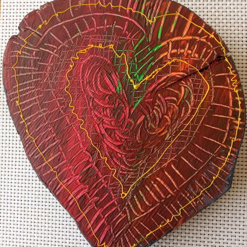 Painting on wood slice new with acrylic colors