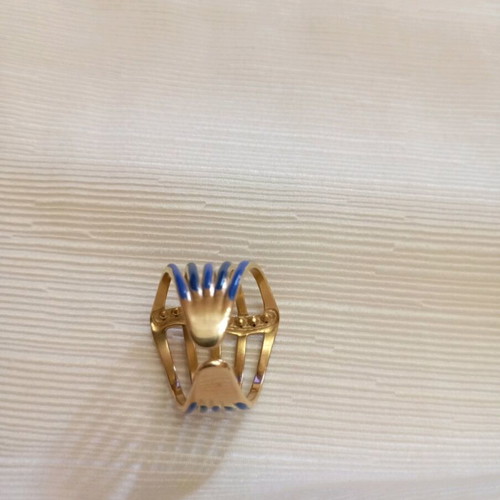 Steel opening ring new, blue and gold color