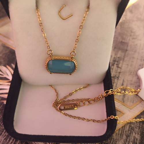 Necklace with turquoise stone new, gold color, stainless steel