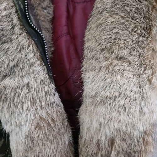 Cycle coat jacket used green khaki with natural fur collar
