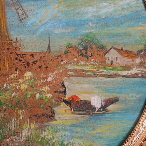 Old oil painting in bronze frame 45x32 like new