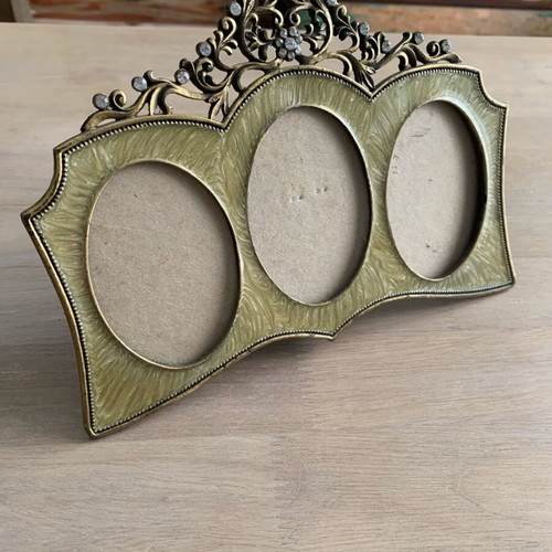Vintage brass photo frame like new with crystals for three photos