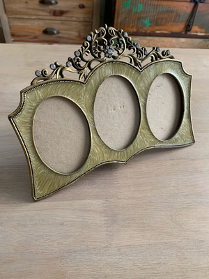 Vintage brass photo frame like new with crystals for three photos