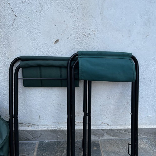 Camping set with 2 folding stools and backpack used