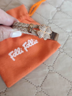 Βραχιόλι Folli Follie μεταχειρισμένο, μπεζ δέρμα και rose gold με λουλούδι