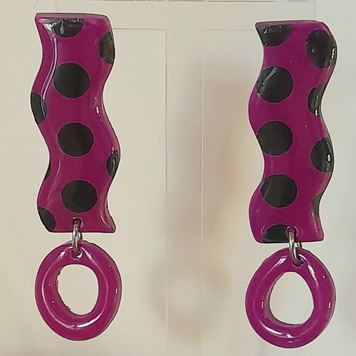 Polka-dot earrings new, handmade, fuchsia with black dots