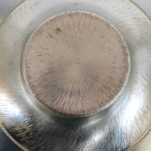 Decorative aluminum bowl used, silver with engraved design