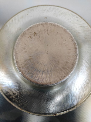 Decorative aluminum bowl used, silver with engraved design