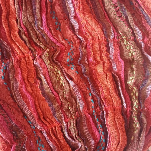 Boho women's scarf with pleated texture and embroidery