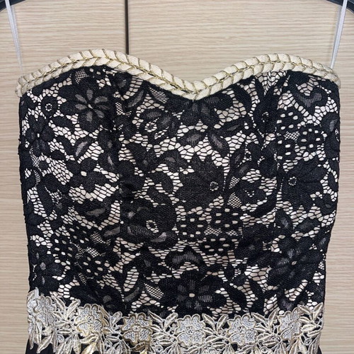 Strapless dress for reception like new, asymmetrical, black with gold