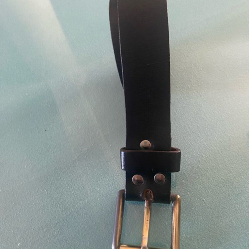 Leather belt used unisex brown with gold buckle