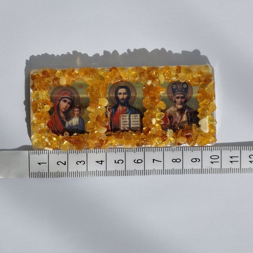 Triptych car icon with natural amber new