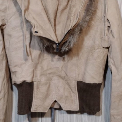 Lynne leather jacket used, beige bomber with fur hood