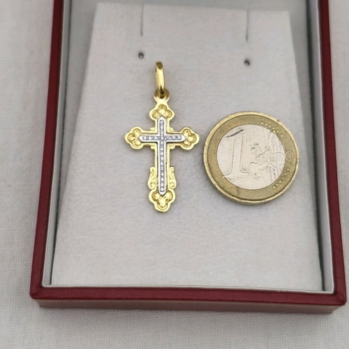 Gold Byzantine cross handmade 14K with diamonds