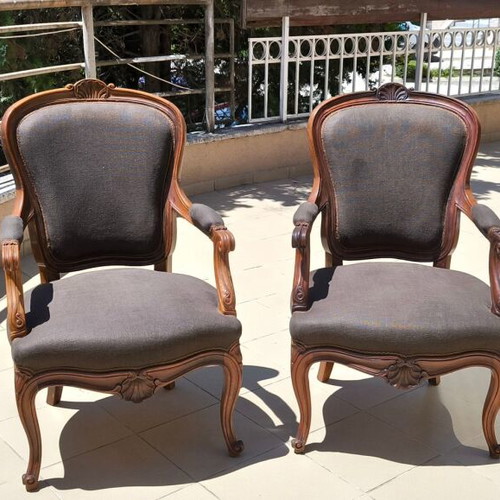 Louis Philippe Style Armchairs Set of 2 Restored Mahogany circa 1940–1960