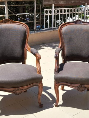 Louis Philippe Style Armchairs Set of 2 Restored Mahogany circa 1940–1960