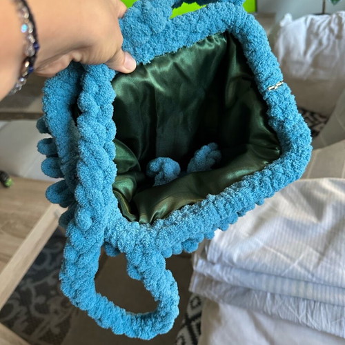 Handmade fluffy bag with inner lining, blue