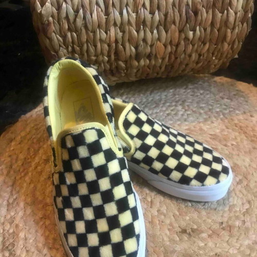 Vans Classic Slip-On Furry Checkerboard Sunshine Black sneakers size 38.5