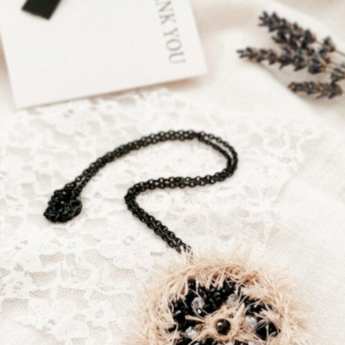 Handmade Statement Necklace with Woven Pendant and Black Stainless Steel Chain
