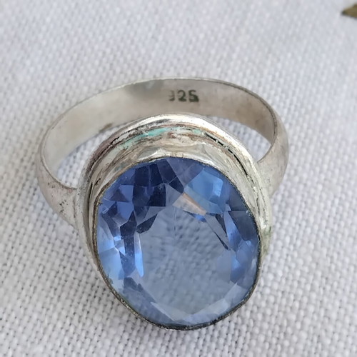 Vintage Silver Ring 925 with Large Blue Topaz, Like New