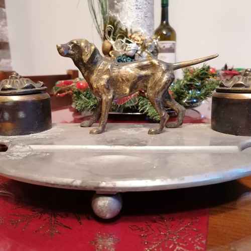 Antique Inkstand (1960's) made of Bronze & Base made of Metal (Weight: 2.600Kg)