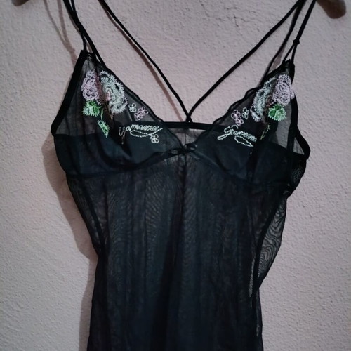 Black transparent negligee with floral embroidery new