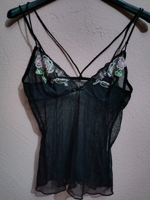 Black transparent negligee with floral embroidery new