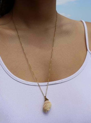 Long necklace with natural shell and stainless steel chain new
