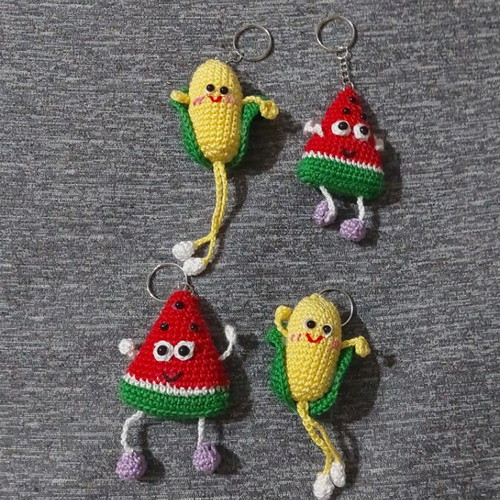 Funny Crochet Keychains new, watermelon and corn designs
