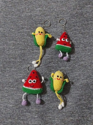 Funny Crochet Keychains new, watermelon and corn designs
