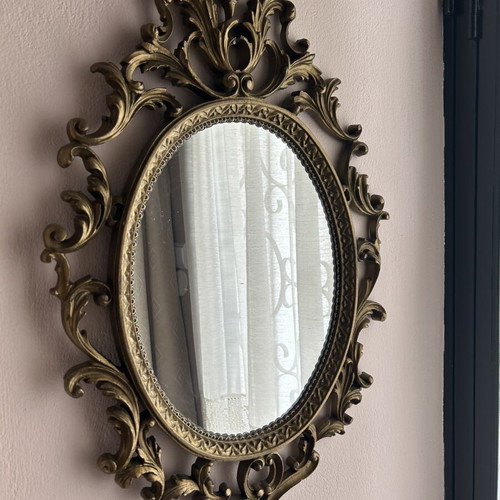 Baroque wall mirror used with gold acanthus leaf frame, polyresin