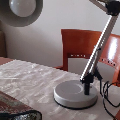 Inox desk lamp like new with adjustable arm and metal base