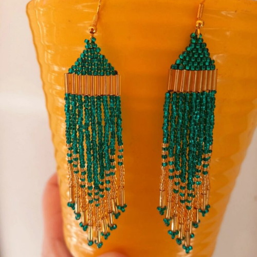 Handmade Emerald And Gold Tassel Earrings