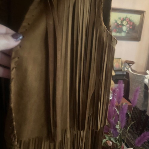 Pin up suede vest with fringes new brown size M