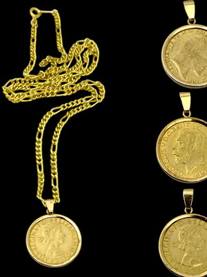 Λίρα αντίγραφο μενταγιόν σαν καινούργιο με ασημένιο επιχρυσωμένο στεφάνι και αλυσίδα 60cm