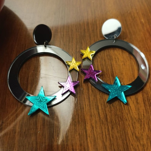 Funk da Queen Plexiglass Earrings Star System like new, gray multicolor