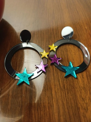 Funk da Queen Plexiglass Earrings Star System like new, gray multicolor