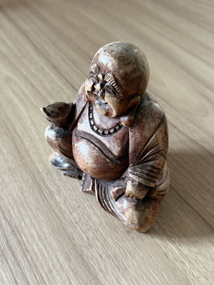 Ξύλινος Laughing Buddha διακοσμητικός Feng Shui, χειροποίητος