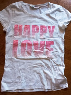 H&M White T-shirt with Pink Sequins, Like New, Size S