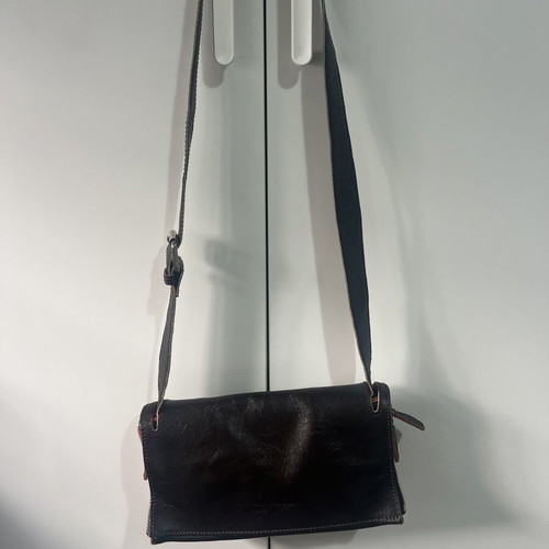 Francesco Biasia leather shoulder bag used, vintage Y2K, brown and orange suede interior